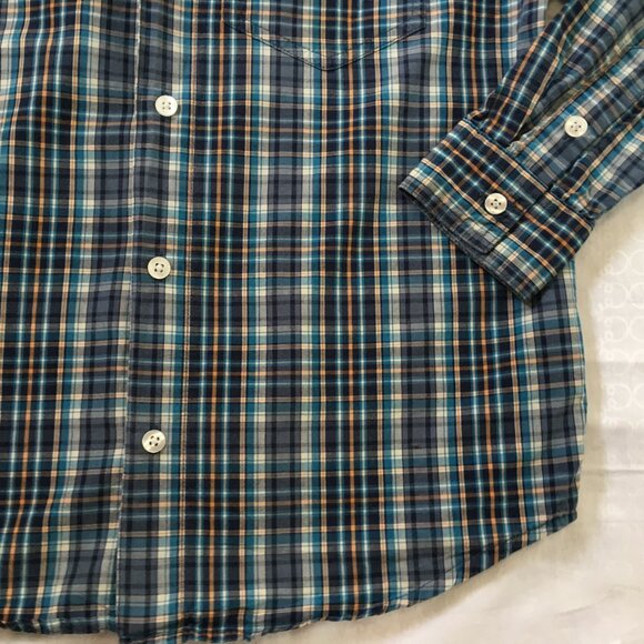Old Navy Live Boys Button Up Dress Shirt Plaid Sz Medium (8) Blue Cotton - Picture 4 of 11